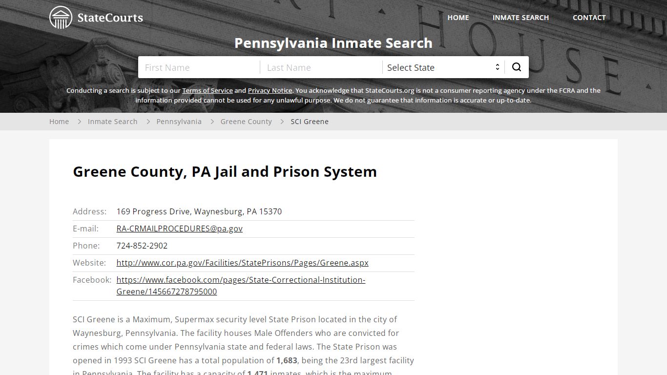 SCI Greene Inmate Records Search, Pennsylvania - StateCourts